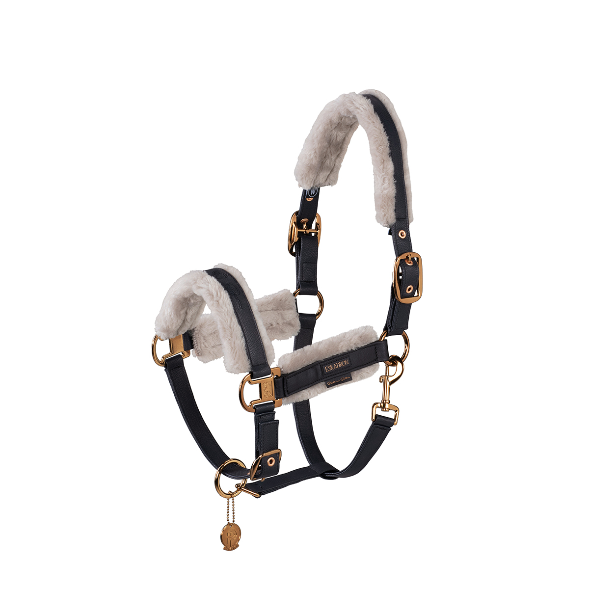 Eskadron Headcollar Double Pin Metallic Faux Platinum 23 Black - Size : Cob