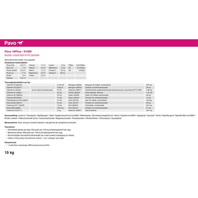 Pavo 18Plus Muesli 15kg 