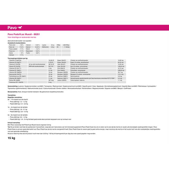 Pavo Podo Lac Muesli 15kg 