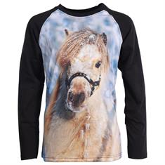 Shirt Red Horse Pixel Kids Zwart