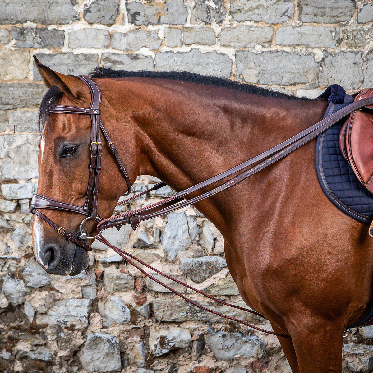 Dy on Leather/Nylon Draw Reins 5/8 - D Collection - Brown - Maat Full