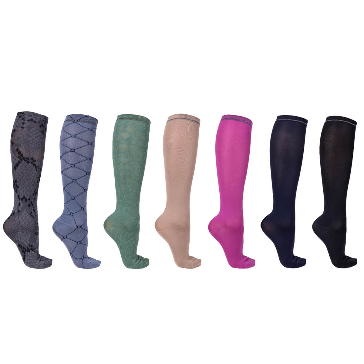 QHP - Kniekous Week Collection - 7 pack Ruitersokken - Diverse kleuren - Maat 39-42