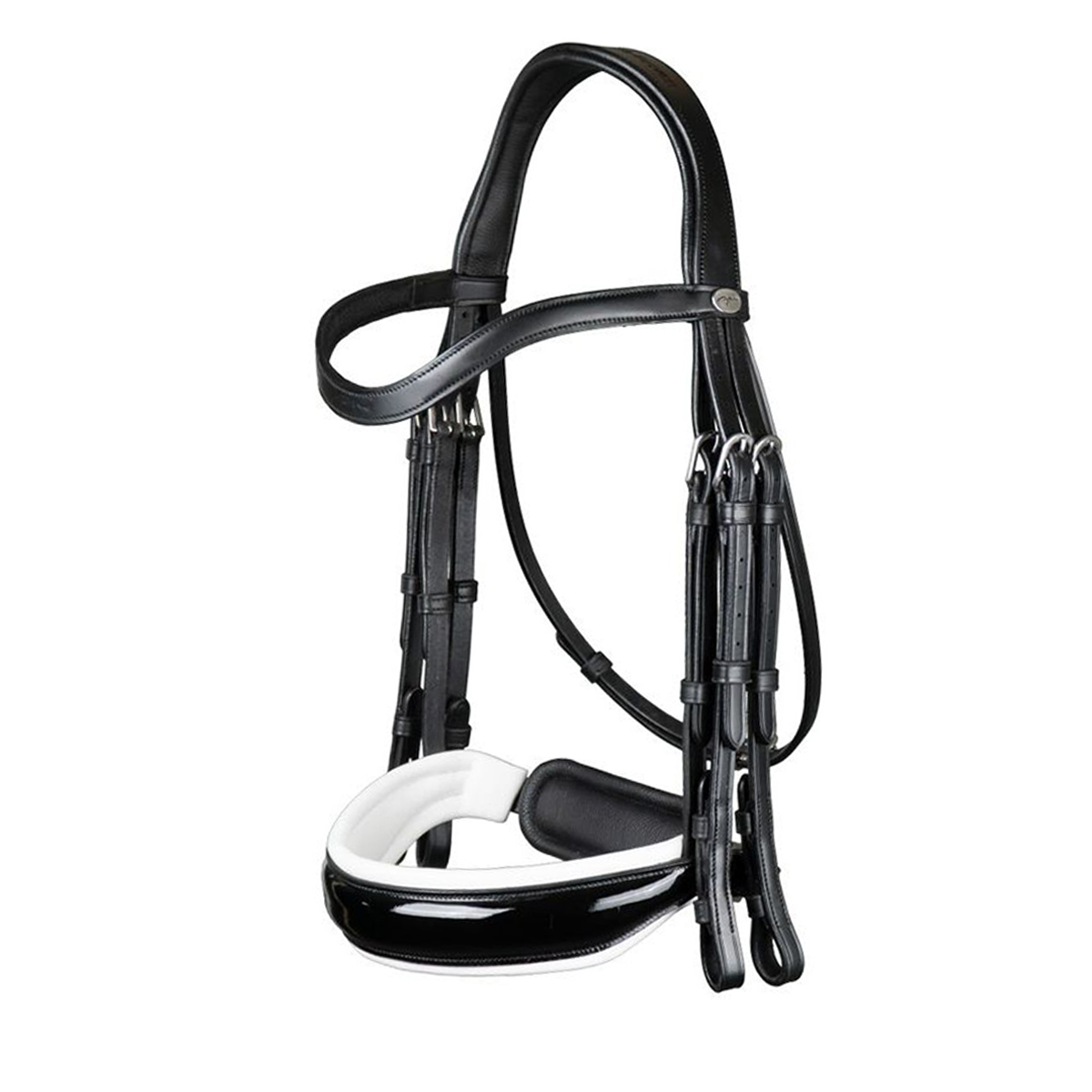Dy on Patent Large Crank Noseband Double Bridle Working - Black/White - Maat Cob