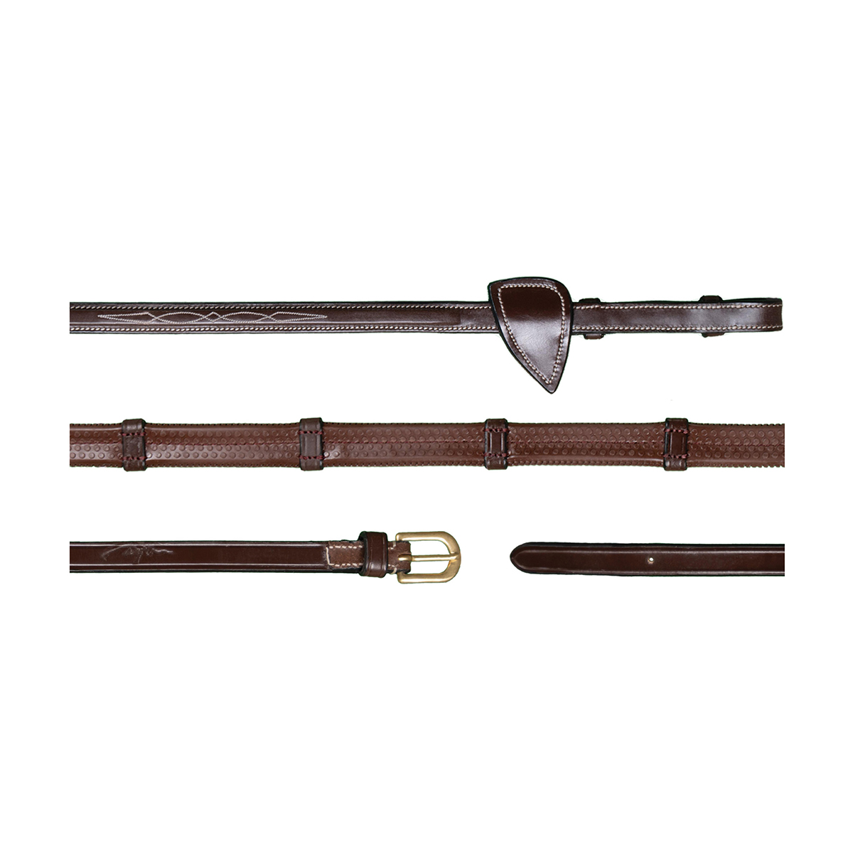 Dy on 1/2 (13mm) Rubber Reins With 7 Leathers Loops - Brown - Maat Cob