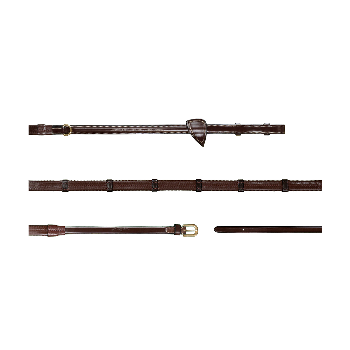 Dy on 1/2 Howlett Rubber Reins With 7 Leather Loops - Brown - Maat Full