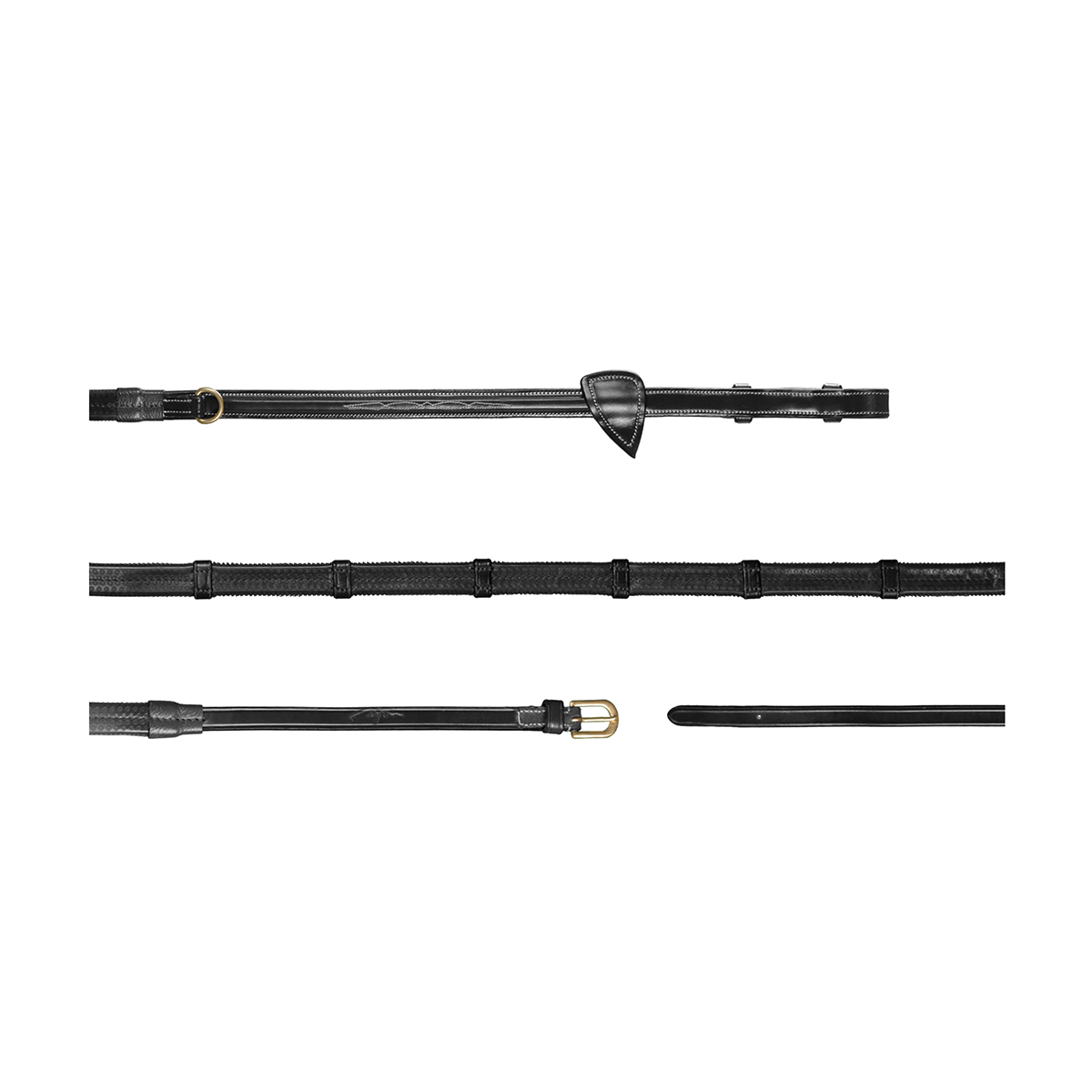 Dy on 1/2 Howlett Rubber Reins With 7 Leather Loops - Black - Maat Full
