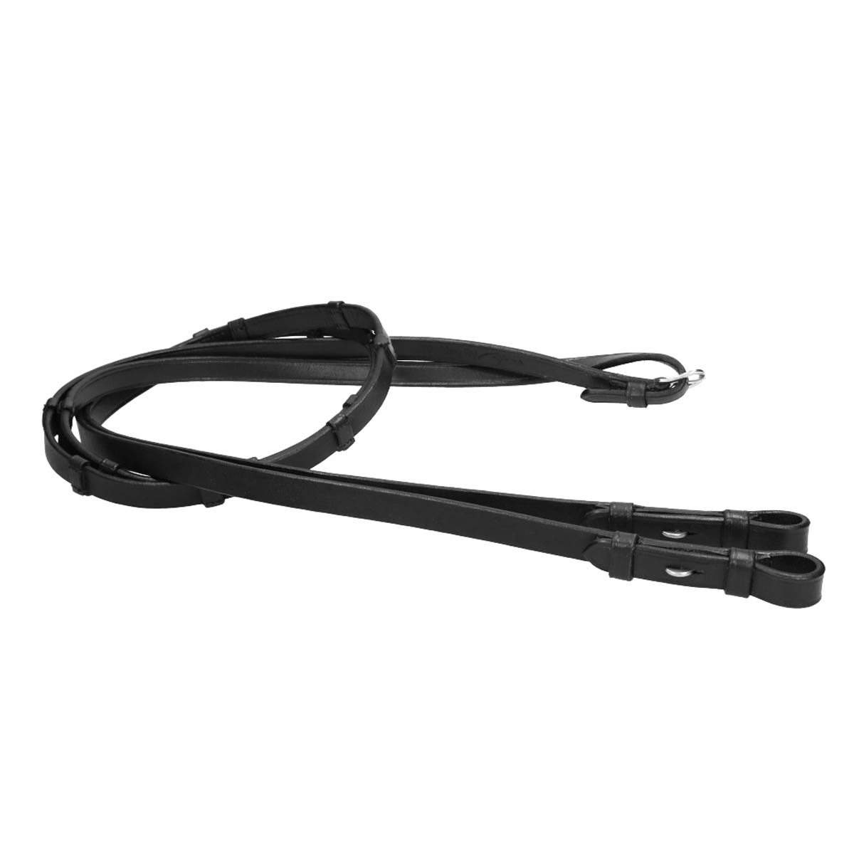 Dy on 5/8 16mm Full Leather Curb Reins 7 Loops Working - Black - Maat Pony