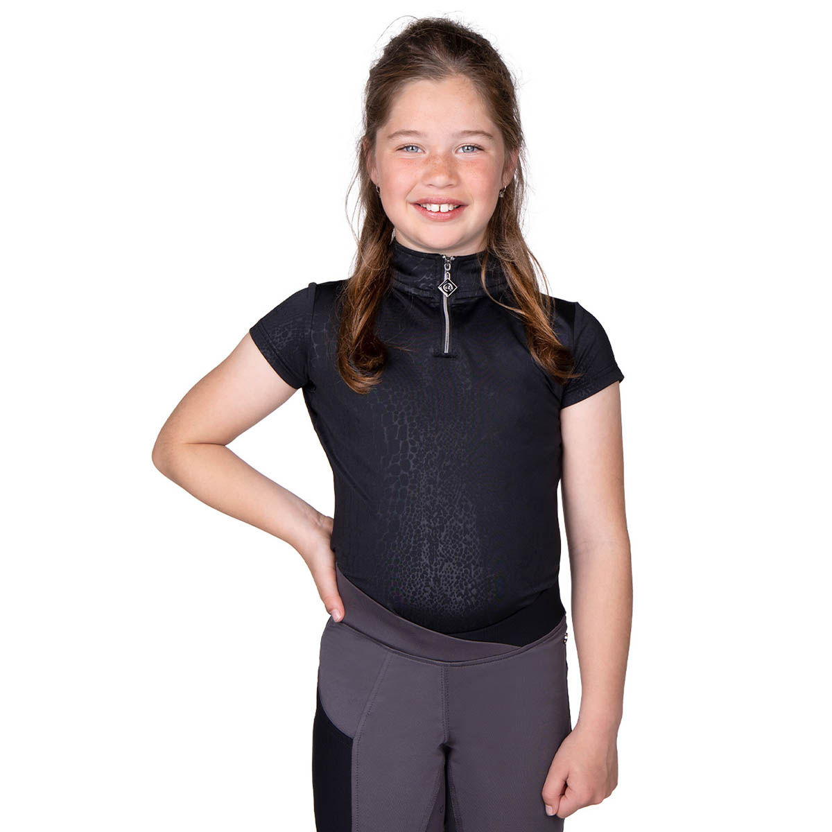 Qhp Sportshirt Djune Junior Black - 140 | Kids ruiterkleding