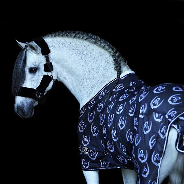 Vliegendeken Horsegear All Over Donkerblauw-wit